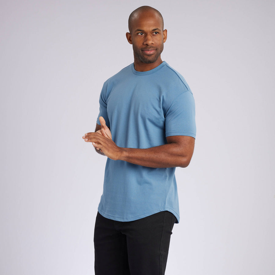 Indigo Signature Curve Hem Crew Neck Tee