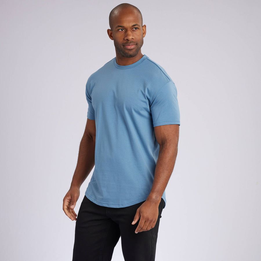 Indigo Signature Curve Hem Crew Neck Tee