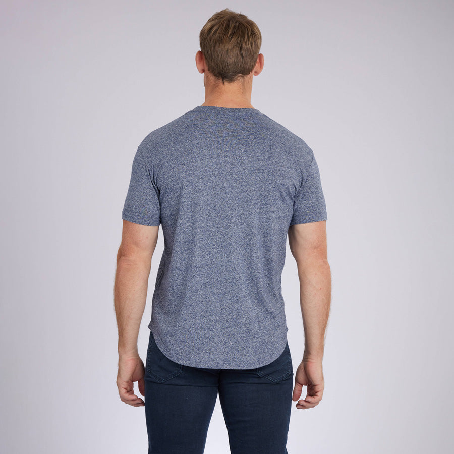 Marled Navy Signature Curve Hem Crew Neck Tee