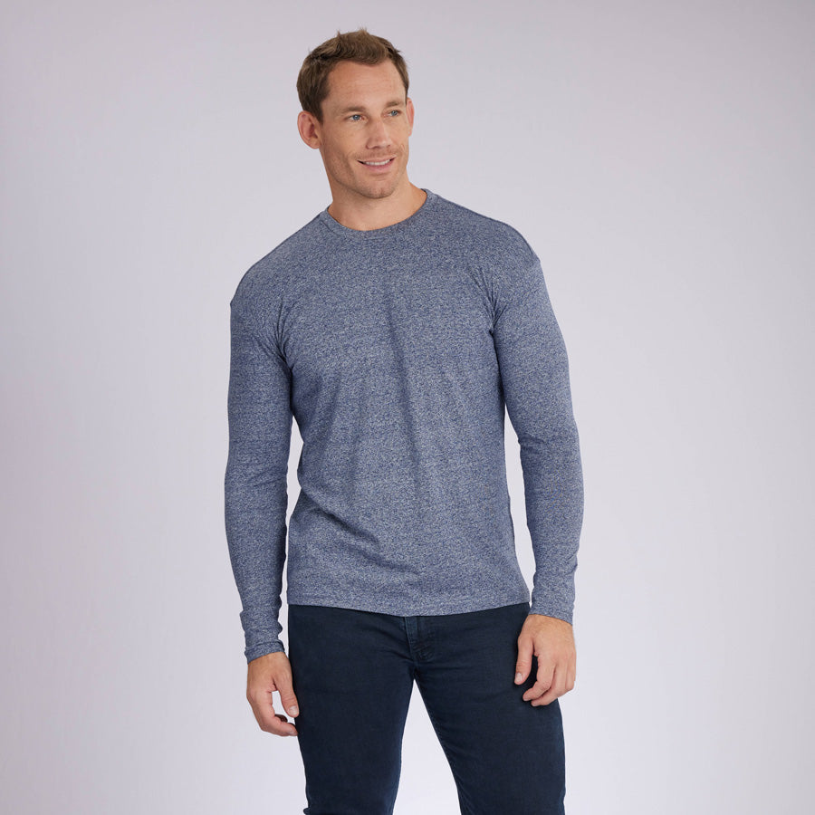 Marled Navy Signature Long Sleeves Crew Neck Tee