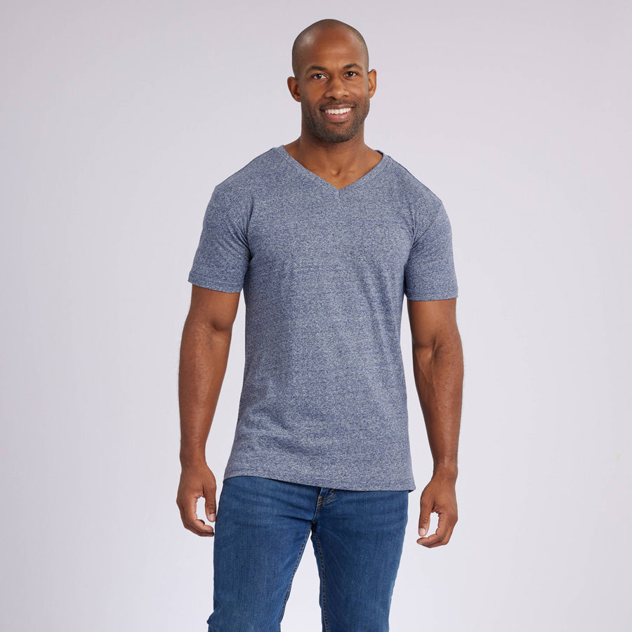 Marled Navy Signature V-Neck Tee