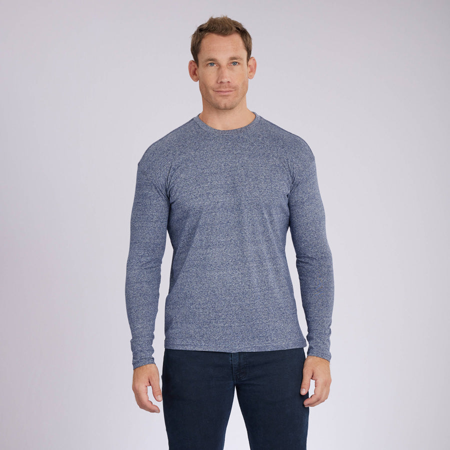 Marled Navy Signature Long Sleeves Crew Neck Tee