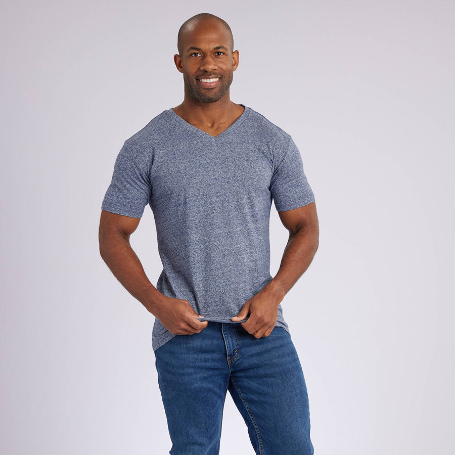 Marled Navy Signature V-Neck Tee