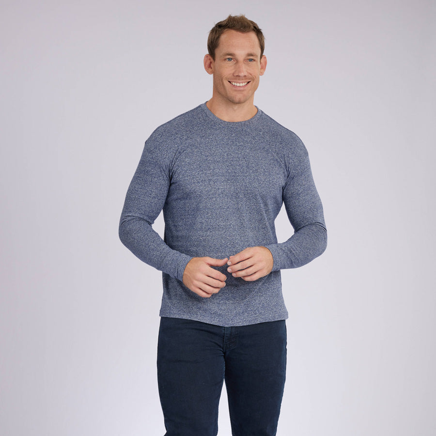 Marled Navy Signature Long Sleeves Crew Neck Tee