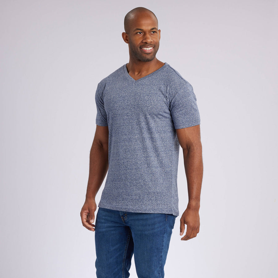 Marled Navy Signature V-Neck Tee