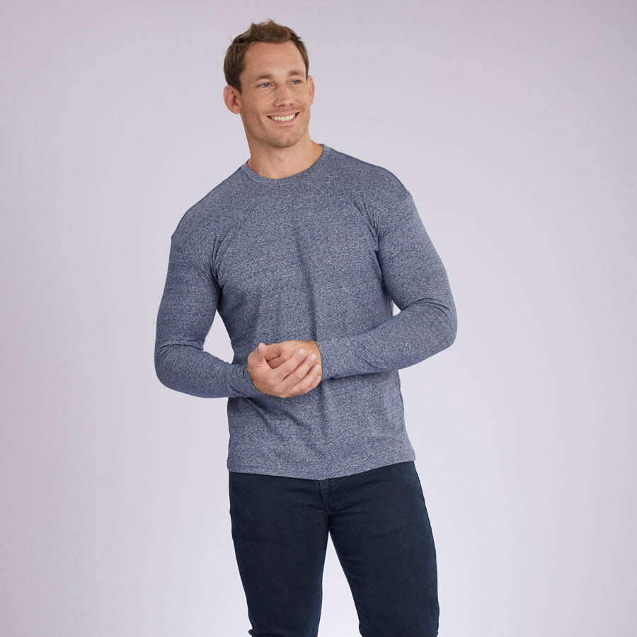 Marled Navy Signature Long Sleeves Crew Neck Tee