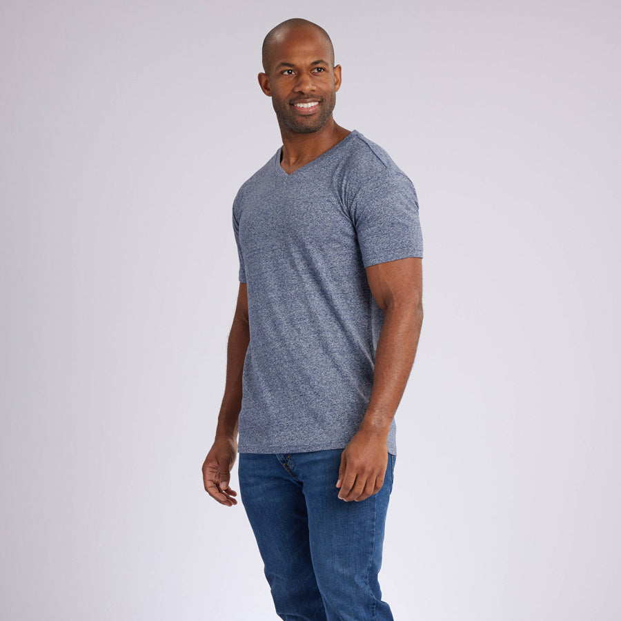 Marled Navy Signature V-Neck Tee