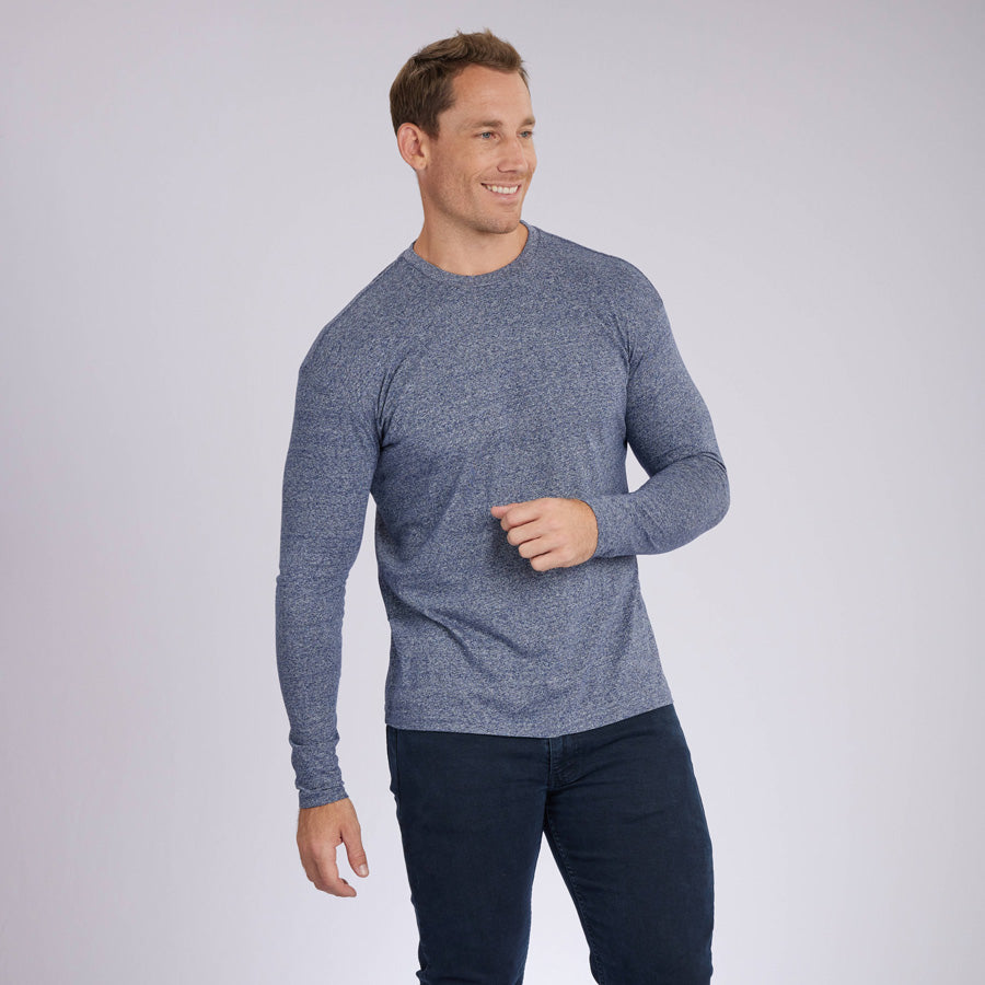 Marled Navy Signature Long Sleeves Crew Neck Tee