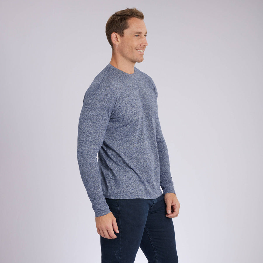 Marled Navy Signature Long Sleeves Crew Neck Tee