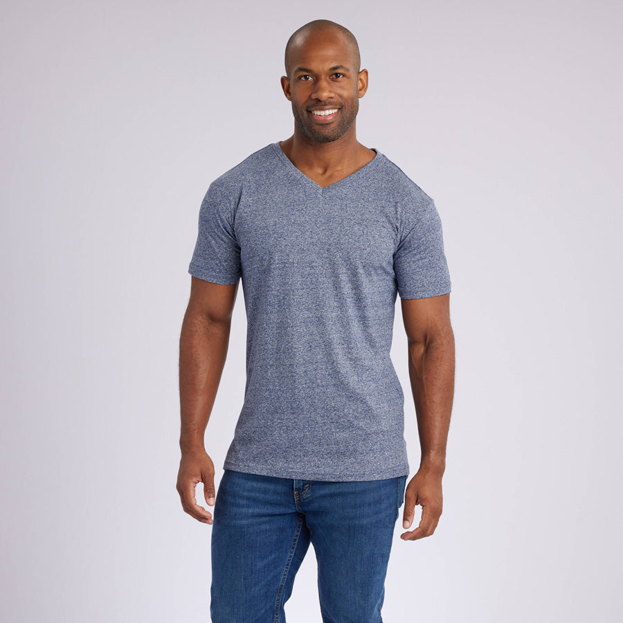 Marled Navy Signature V-Neck Tee