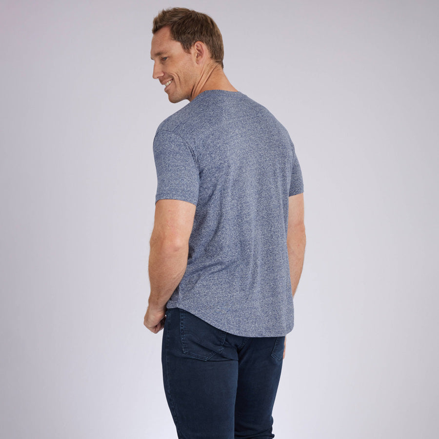 Marled Navy Signature Curve Hem Crew Neck Tee