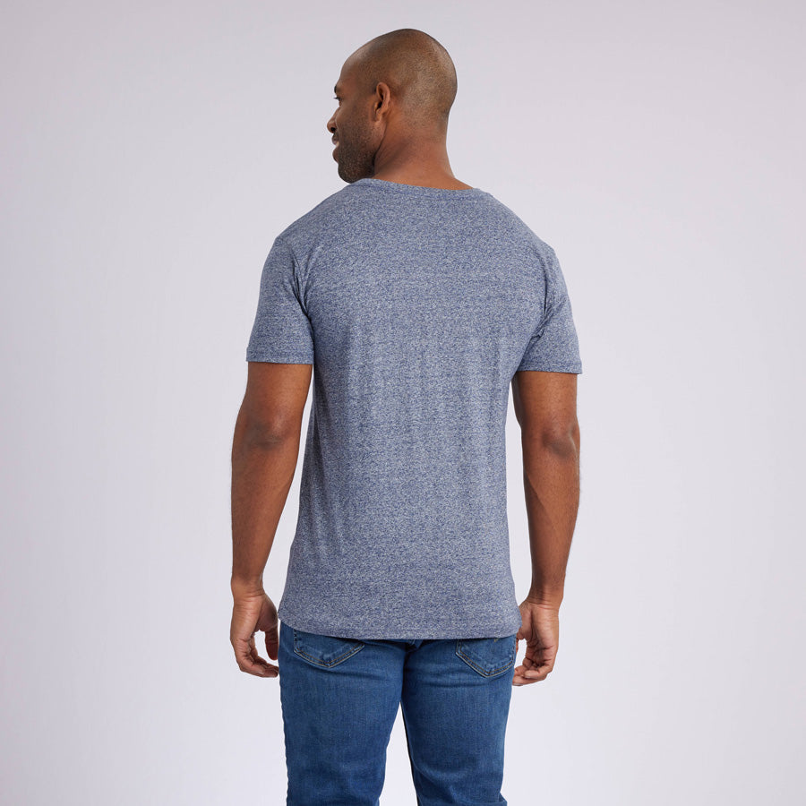 Marled Navy Signature V-Neck Tee