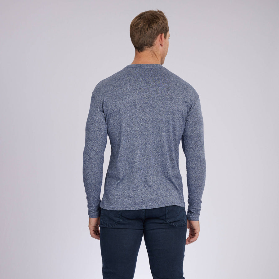 Marled Navy Signature Long Sleeves Crew Neck Tee