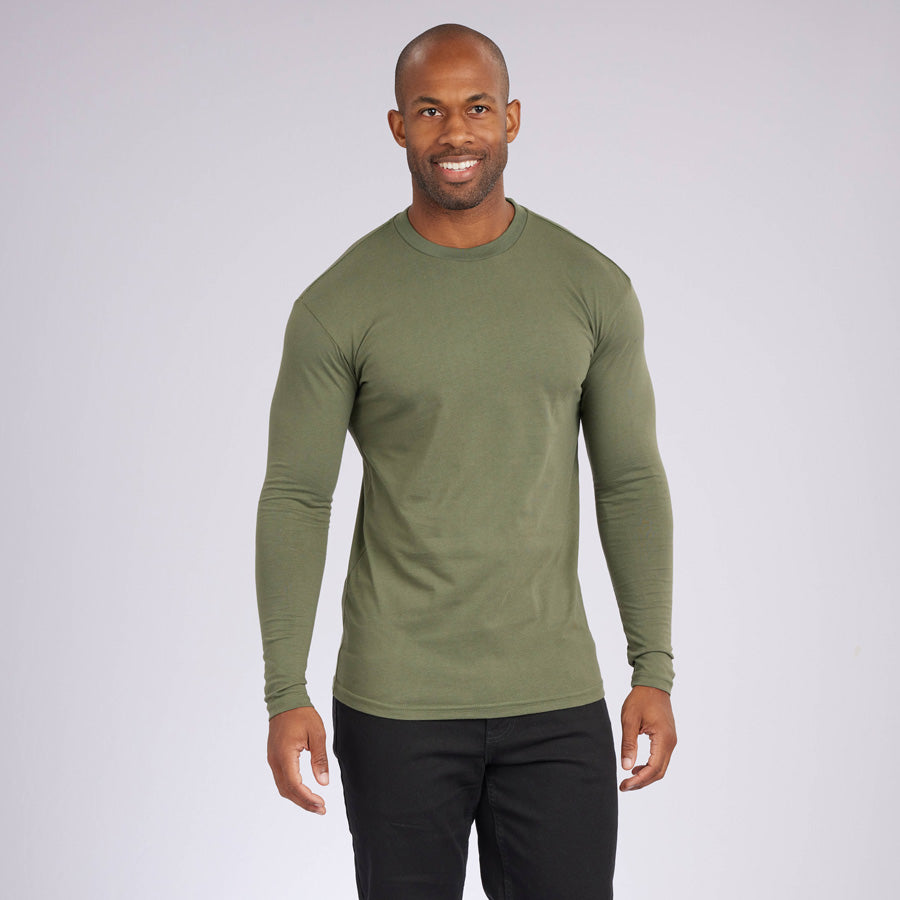 Military Green Signature Long Sleeves Crew Neck Tee