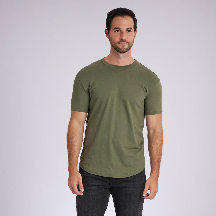 Military Green Signature Curve Hem Crew Neck Tee