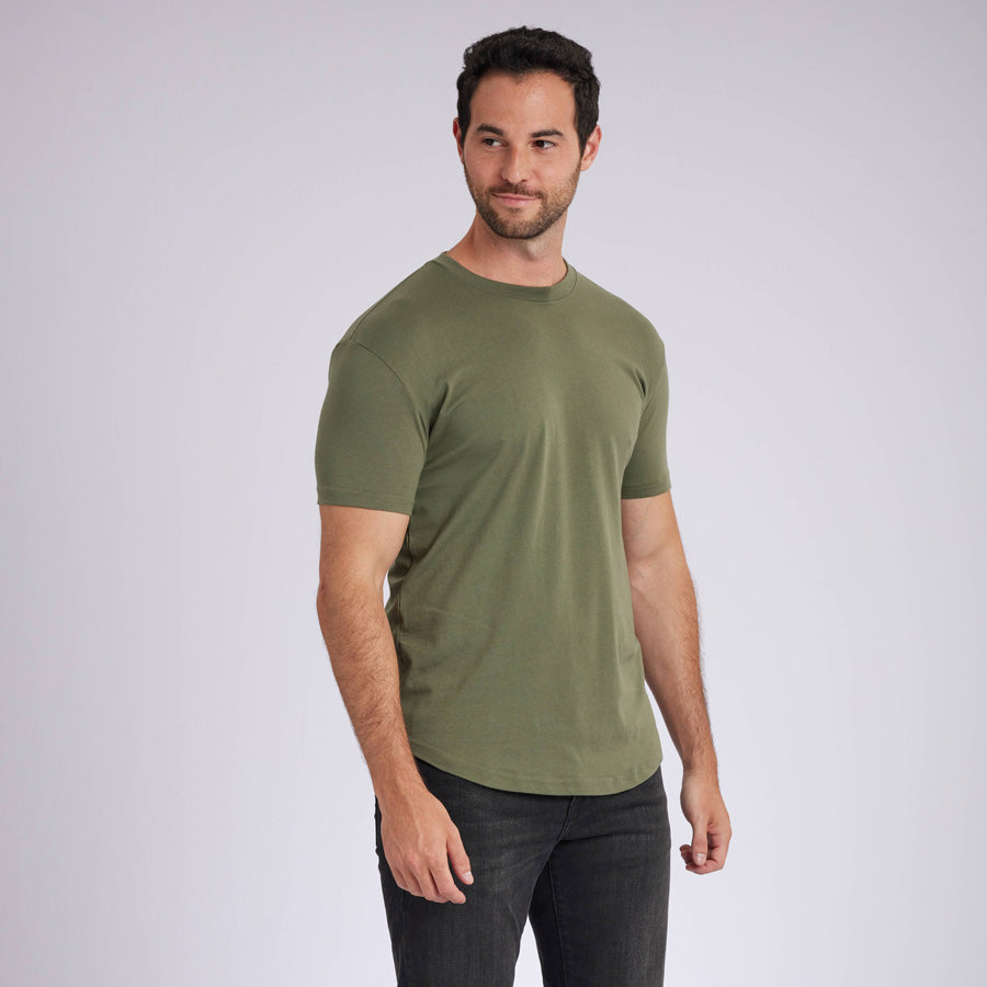 Military Green Signature Curve Hem Crew Neck Tee