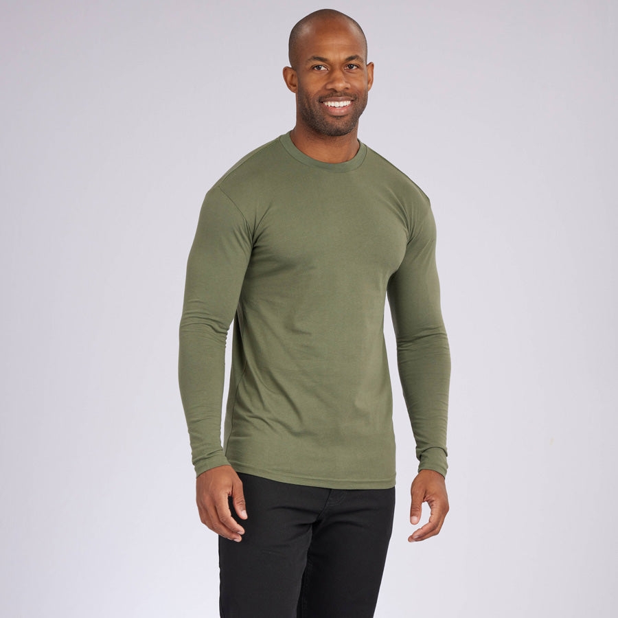 Military Green Signature Long Sleeves Crew Neck Tee