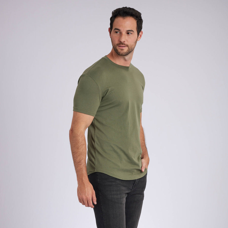 Military Green Signature Curve Hem Crew Neck Tee