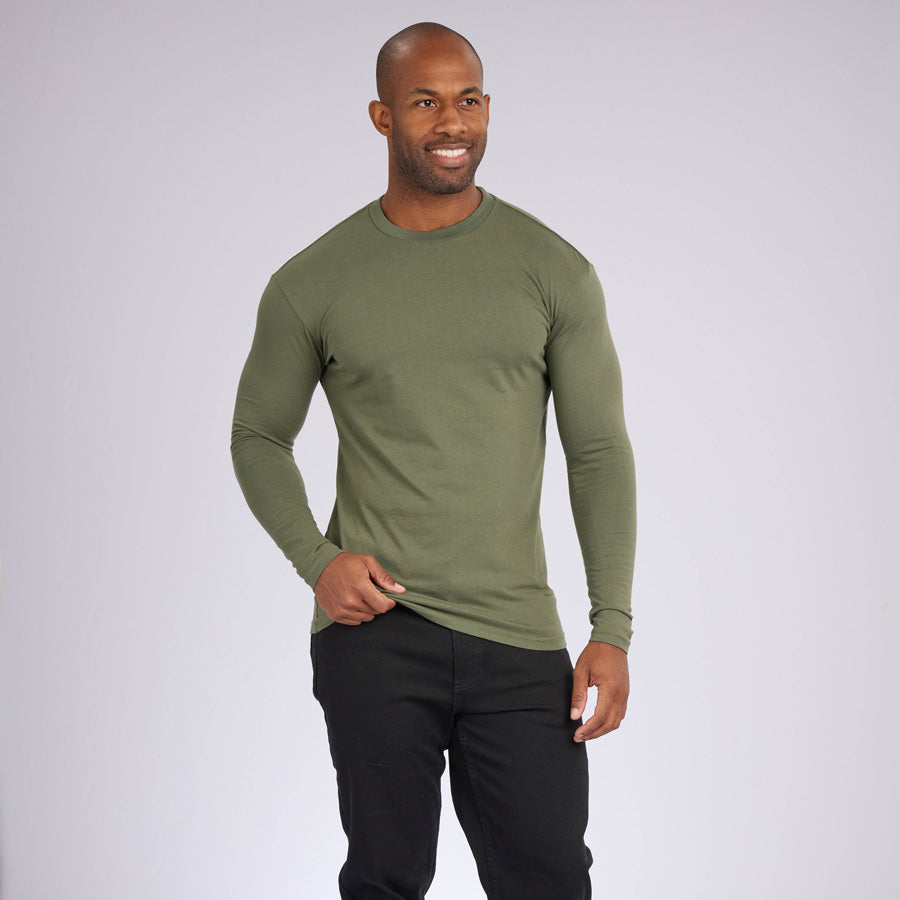 Military Green Signature Long Sleeves Crew Neck Tee