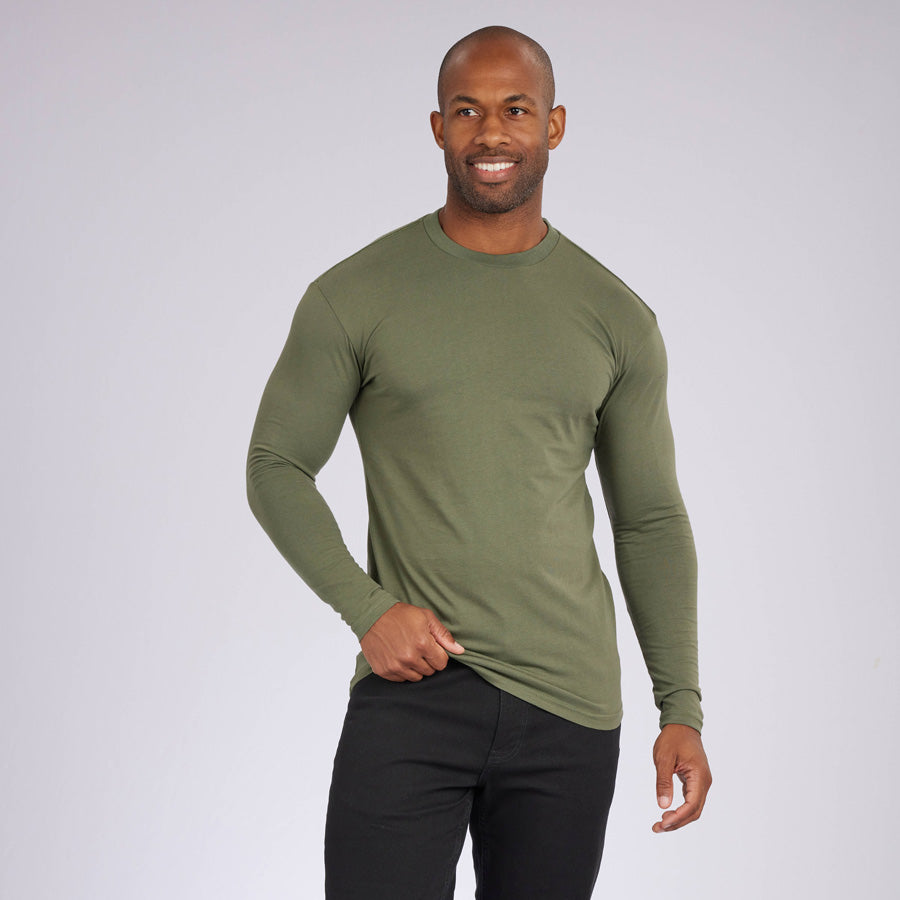 Military Green Signature Long Sleeves Crew Neck Tee