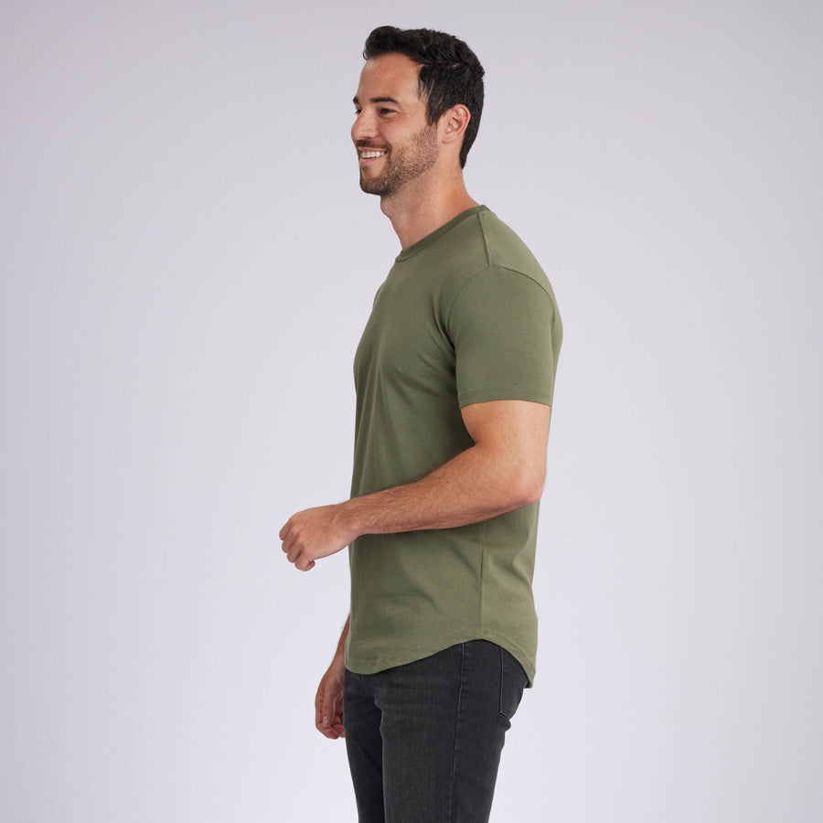 Military Green Signature Curve Hem Crew Neck Tee