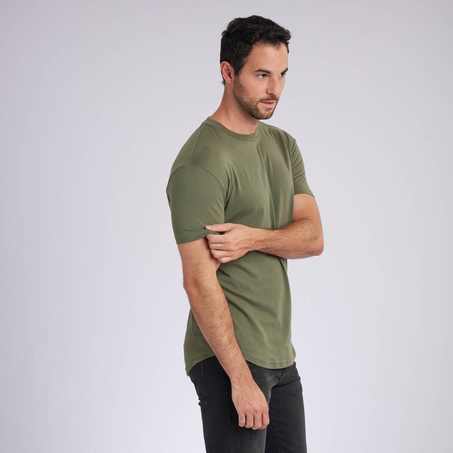 Military Green Signature Curve Hem Crew Neck Tee