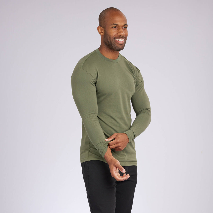 Military Green Signature Long Sleeves Crew Neck Tee