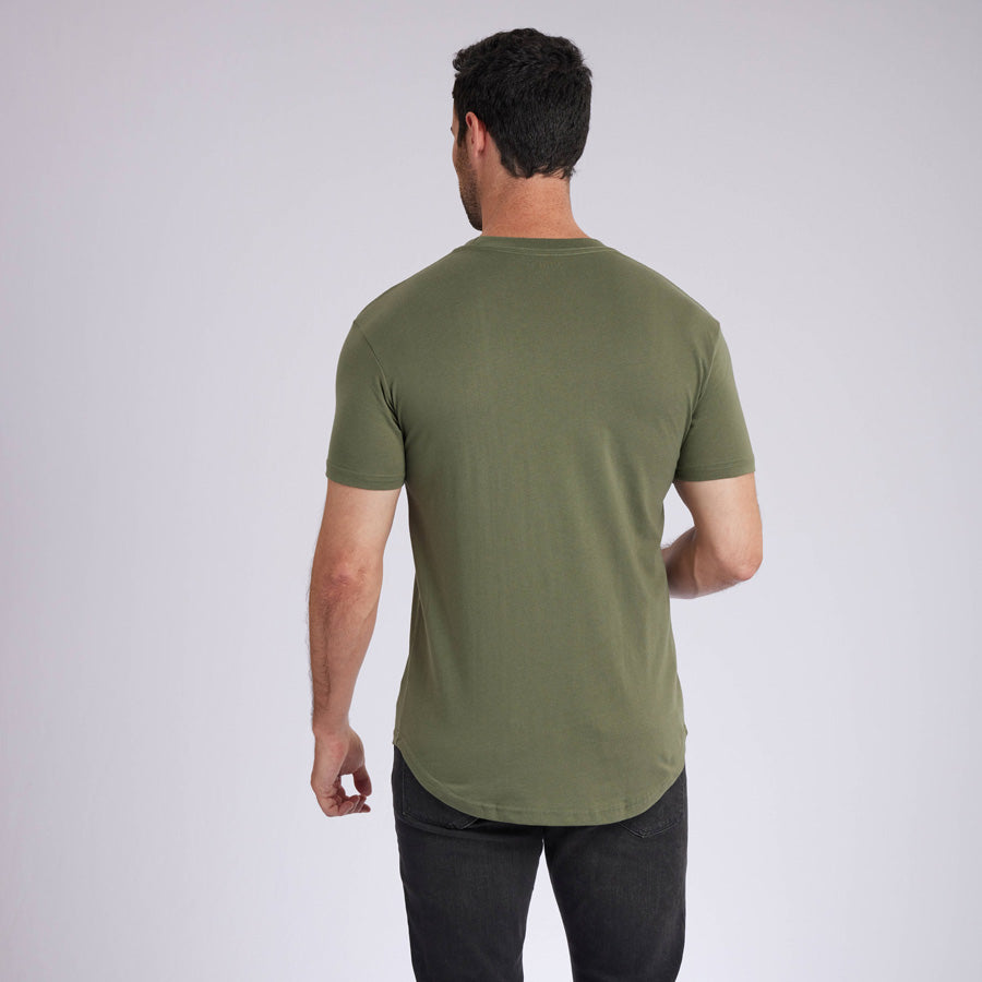 Military Green Signature Curve Hem Crew Neck Tee