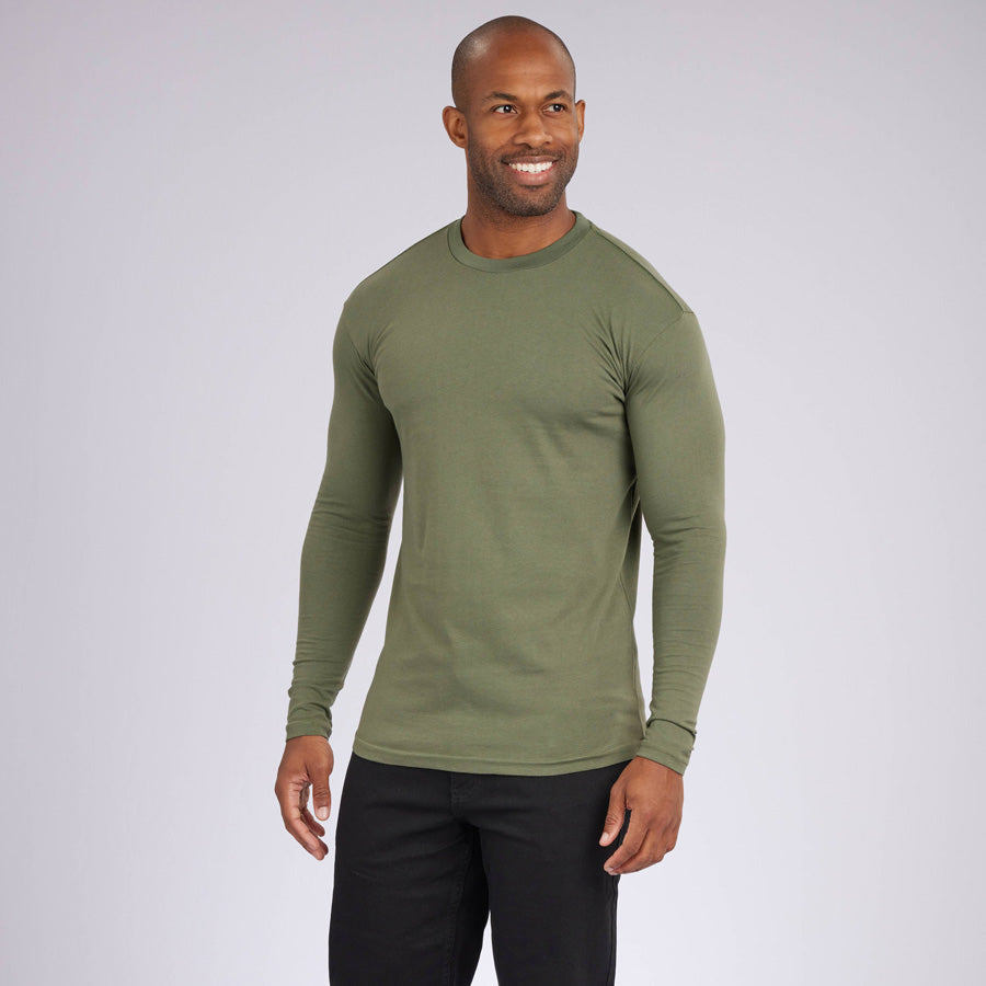 Military Green Signature Long Sleeves Crew Neck Tee