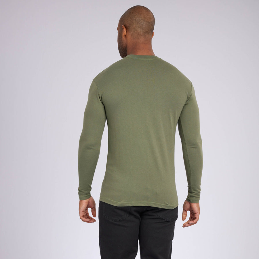 Military Green Signature Long Sleeves Crew Neck Tee