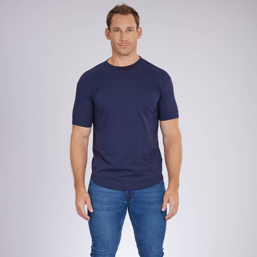 Navy Signature Curve Hem Crew Neck Tee