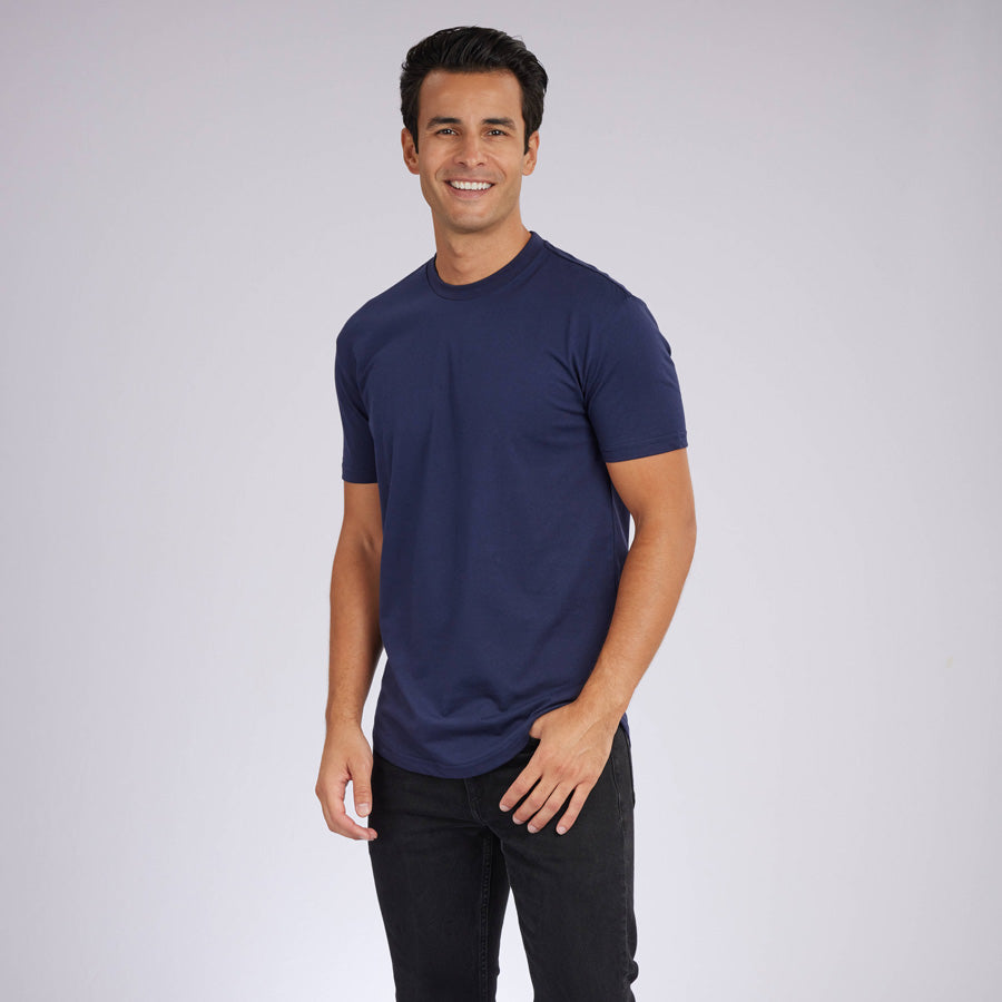 Navy Signature Curve Hem Crew Neck Tee