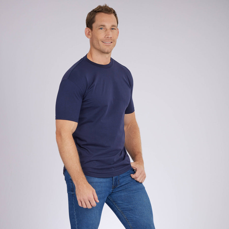 Navy Signature Curve Hem Crew Neck Tee