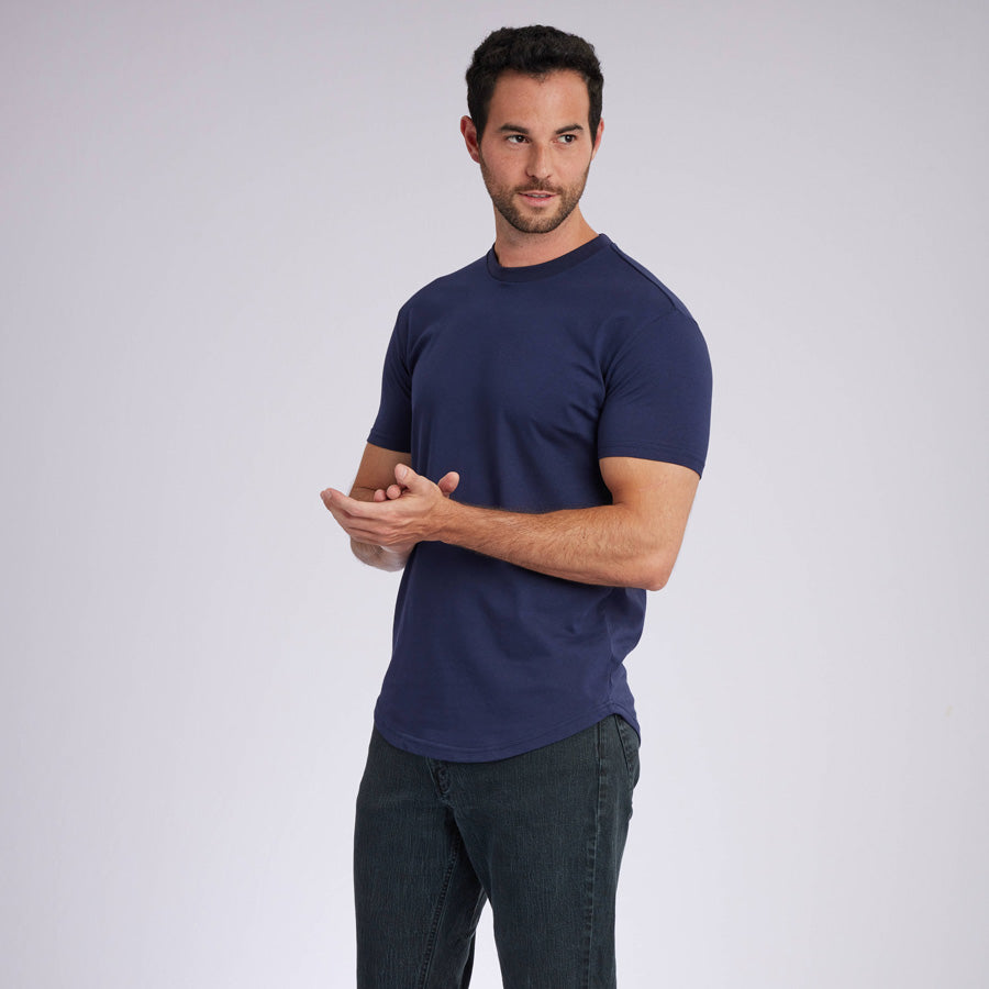 Navy Signature Curve Hem Crew Neck Tee