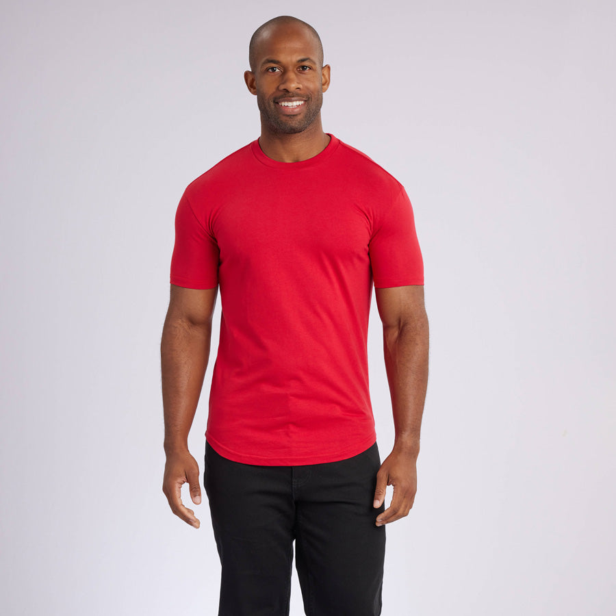 Red Signature Curve Hem Crew Neck Tee