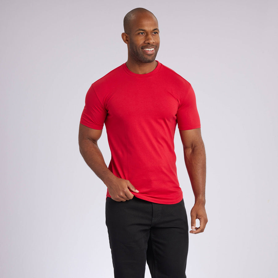 Red Signature Curve Hem Crew Neck Tee