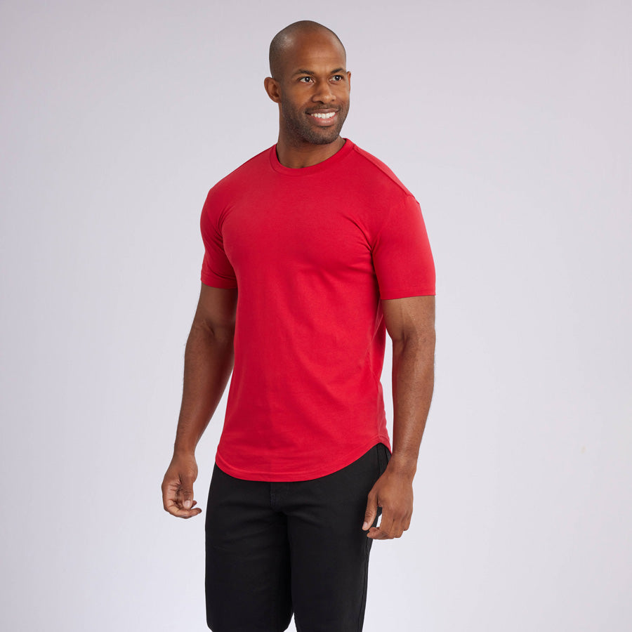 Red Signature Curve Hem Crew Neck Tee