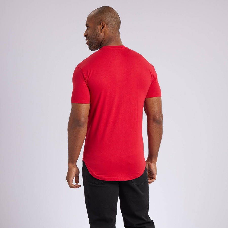 Red Signature Curve Hem Crew Neck Tee