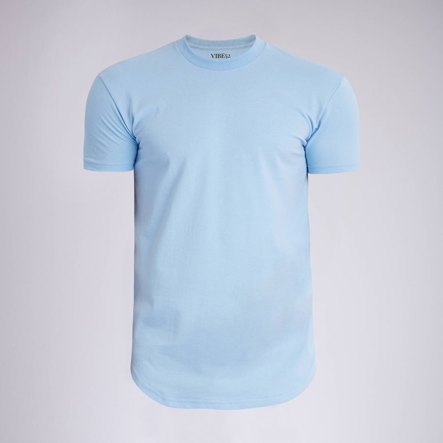 Ice Blue Signature Curve Hem Crew Neck Tee