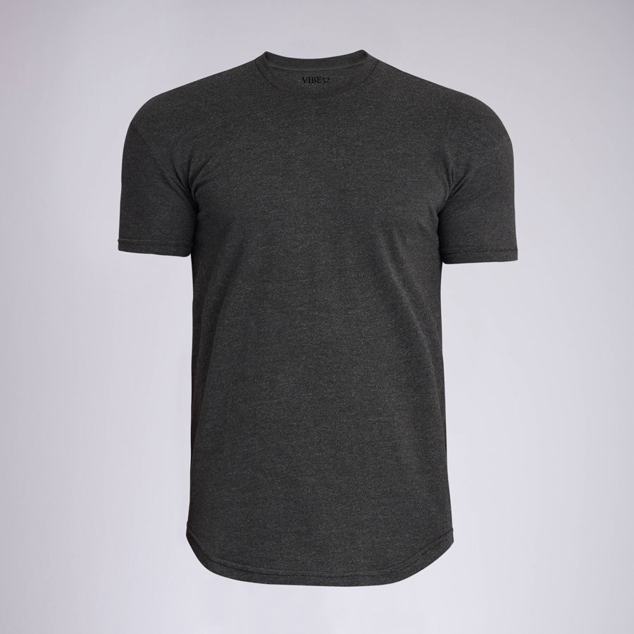 Heather Charcoal Signature Curve Hem Crew Neck Tee