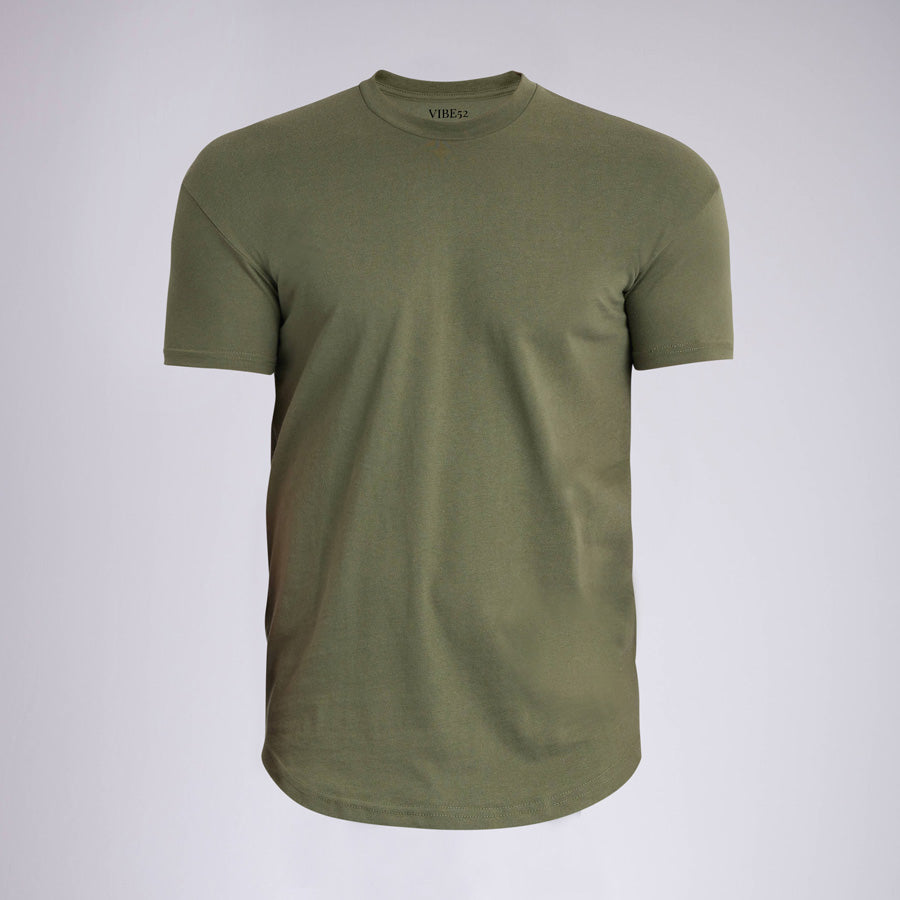 Military Green Signature Curve Hem Crew Neck Tee