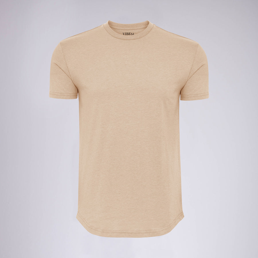 Heather Camel Signature Curve Hem Crew Neck Tee