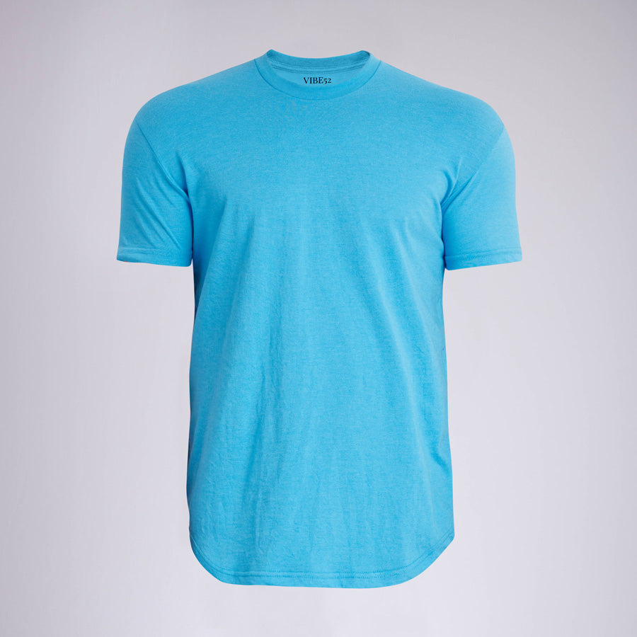 Heather Blue Signature Curve Hem Crew Neck Tee