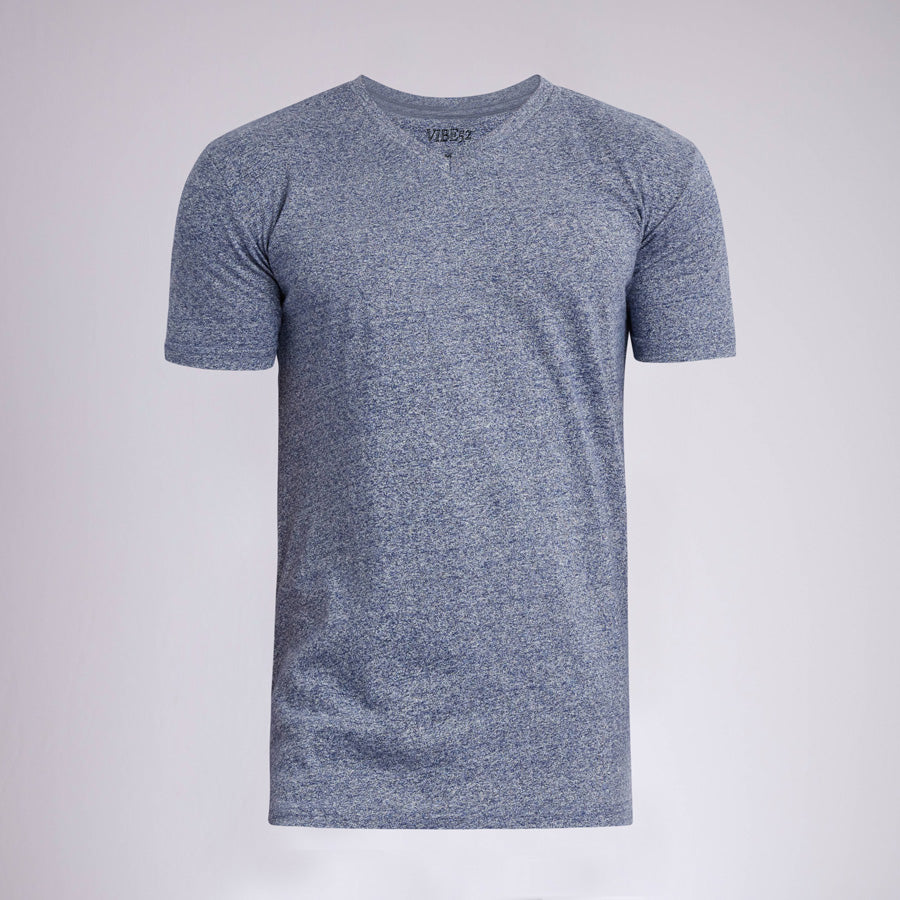 Marled Navy Signature V-Neck Tee