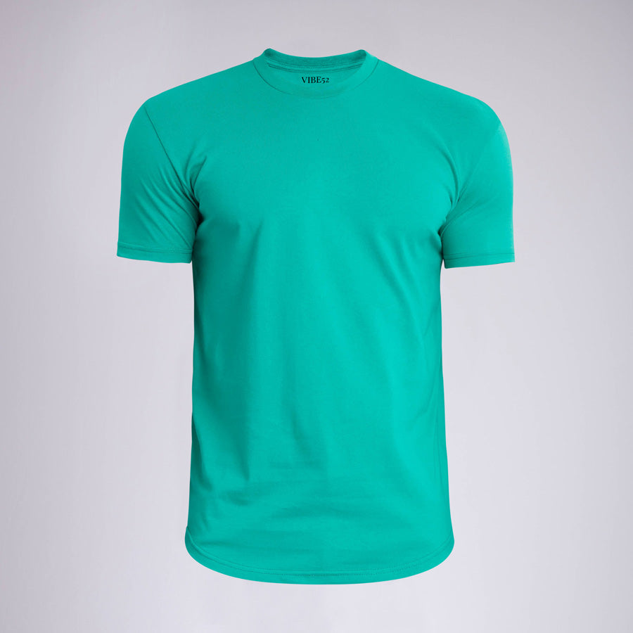 Green Signature Curve Hem Crew Neck Tee