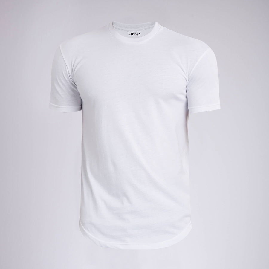 White Signature Curve Hem Crew Neck Tee