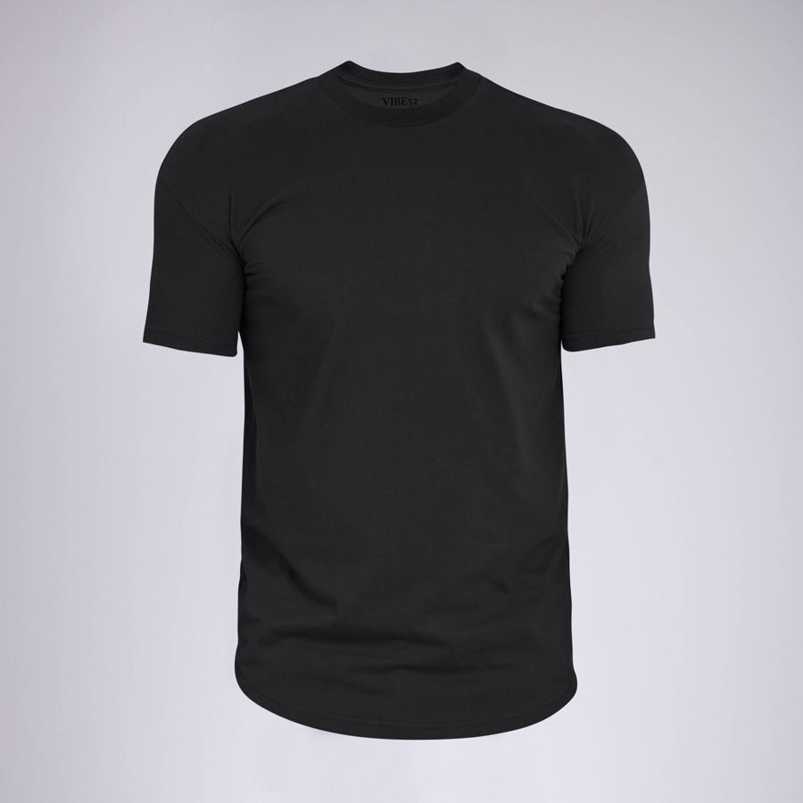 Black Signature Curve Hem Crew Neck Tee