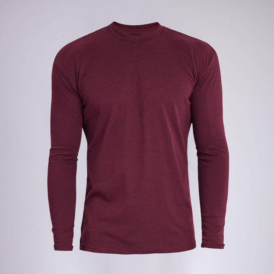 Heather Maroon Signature Long Sleeves Crew Neck Tee