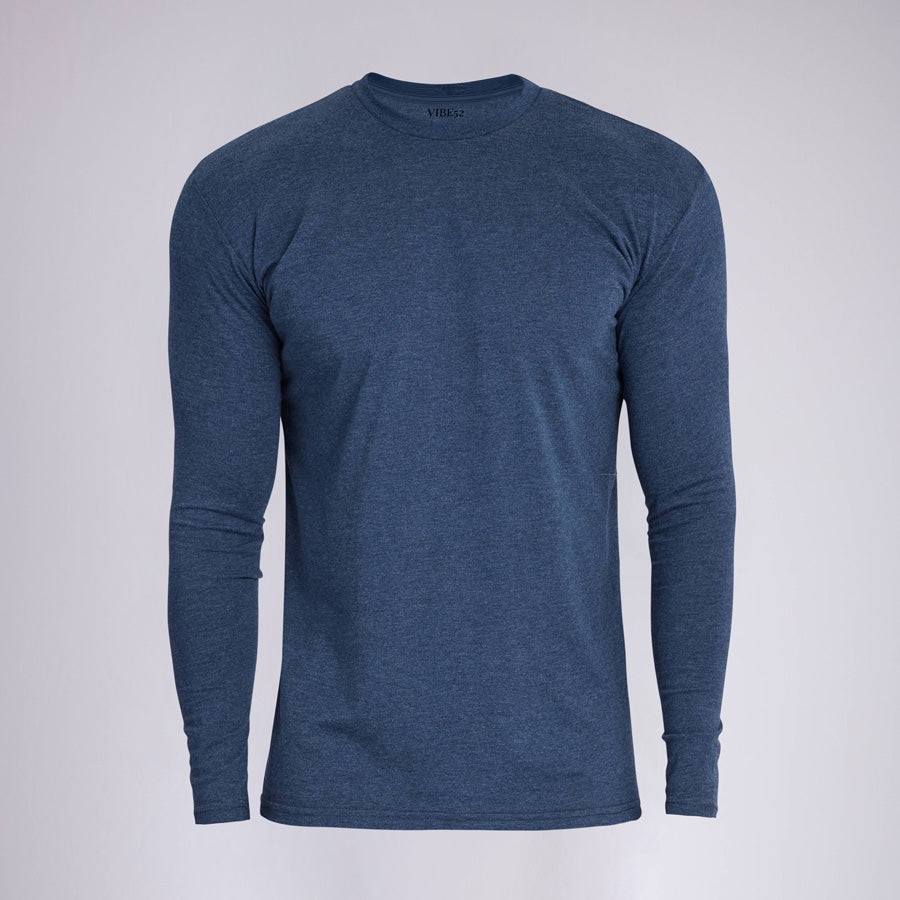 Heather Navy Signature Long Sleeves Crew Neck Tee