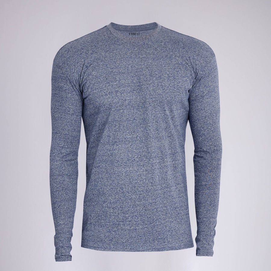 Marled Navy Signature Long Sleeves Crew Neck Tee